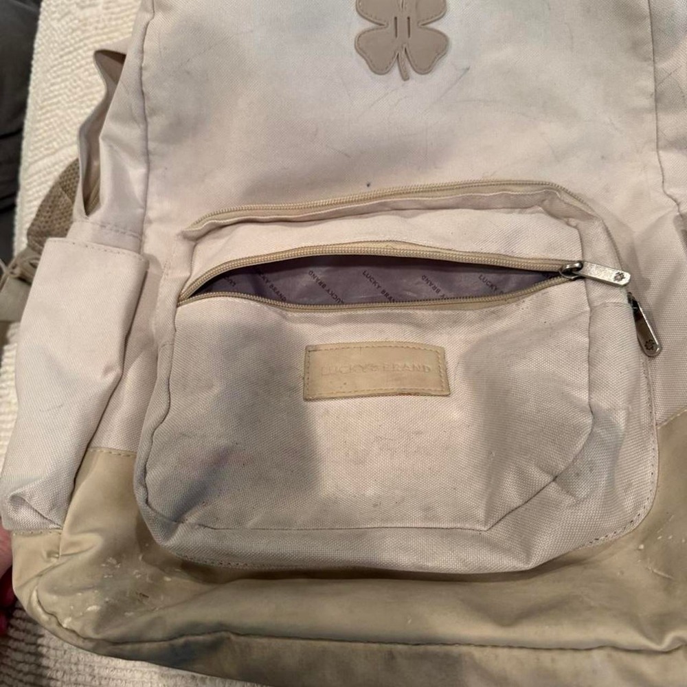Lucky Brand Kids Canvas Backpack Cream Beige Clover Logo School Bag